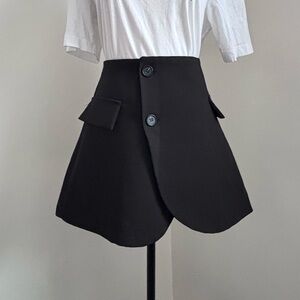Cute Black Buttoned Flare Wrap Skirt with Pockets in Size Small
